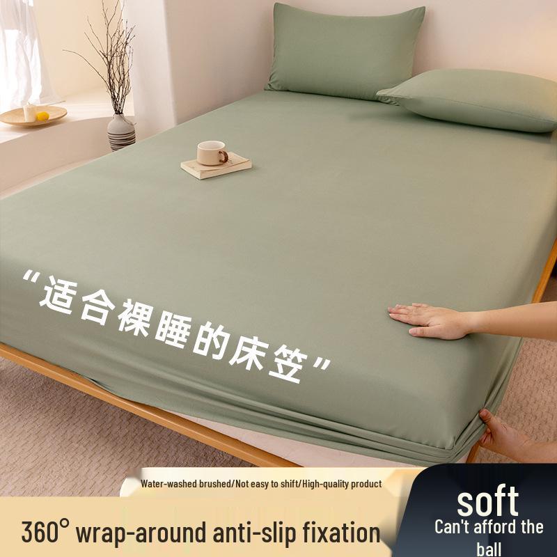 High-Quality Washed Cotton Solid Color Fitted Sheet with Pillowcase, Bedspread, and Dustproof Bed Cover