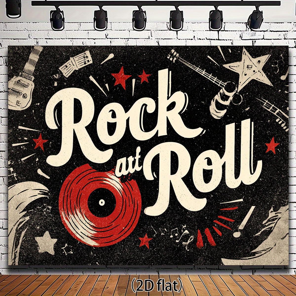 2D plane design, 2D plane banner, 1 piece of festival-themed background fabric, featuring elements of guitars, records and stars 100x150cm