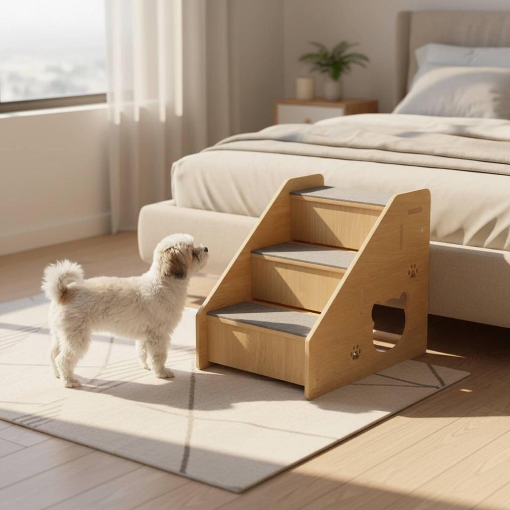Space-Saving Pet Stair Ramp | Carpeted, Dog Steps with Carpet, for Living Room,