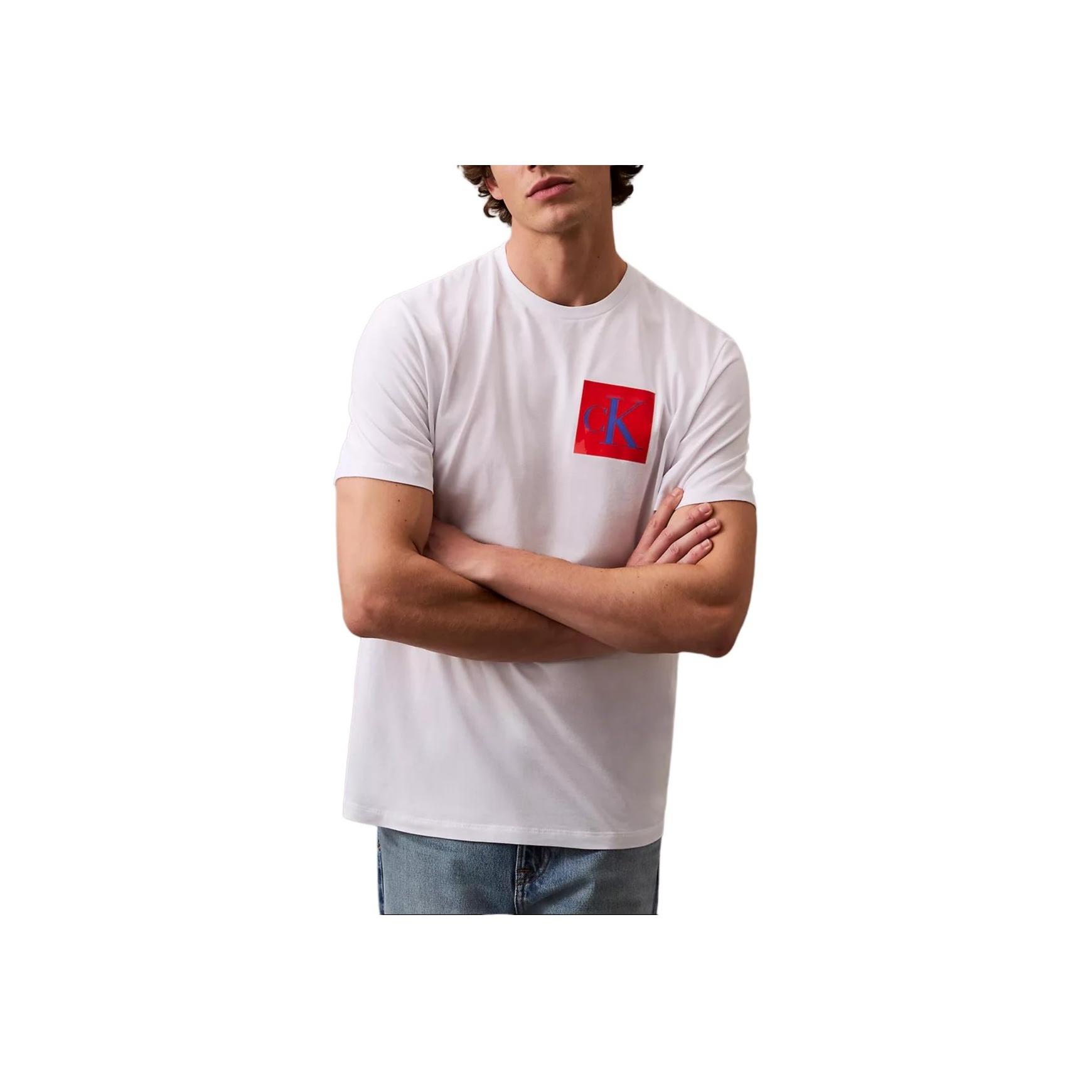 

Calvin Klein Minimalist Comfortable Versatile Plaid Pattern Classic Short Sleeve T-Shirt Men T-Shirts Bright-White 4RB837G-110 M