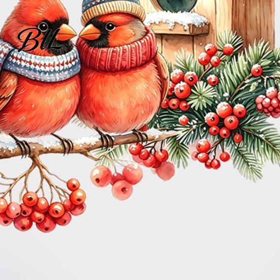Waterproof Glass Stickers Christmas Bird Wall Sticker, Watercolor PVC Decal, Winter Art Theme Window Cling for Doors And Storefronts Removable Decals