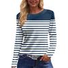 Women's Fashion Hem Slit Casual Striped Printed Round Neck Long Sleeve Top
