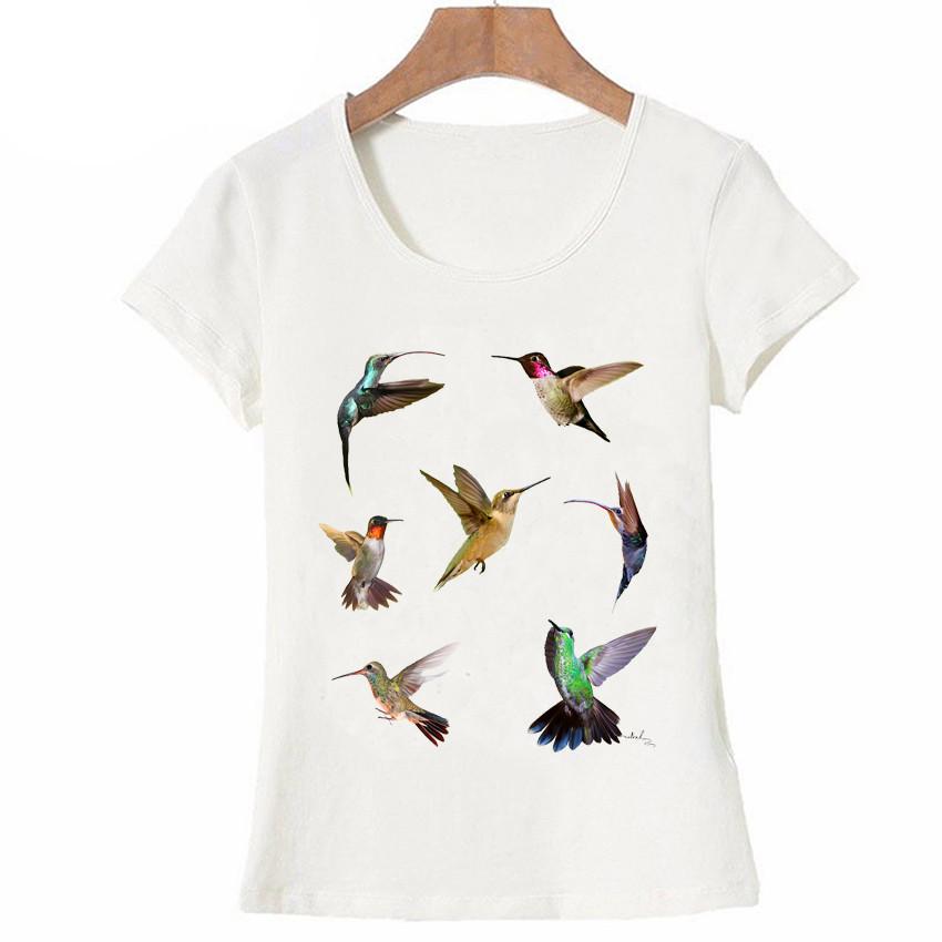 

Humming bird Watercolor Rainbow TShirt Summer fashion Women T Shirt hipster ladies Tops high quality casual maiden Tees 4XL
