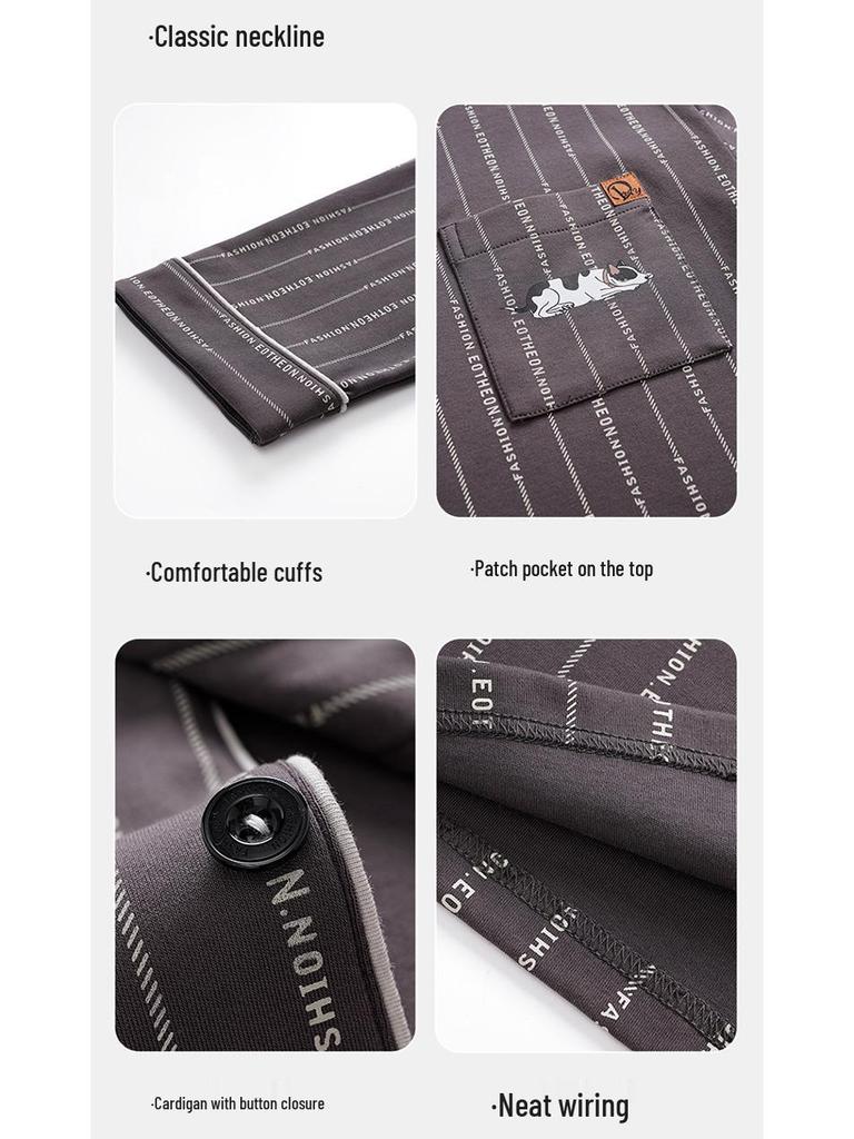 Men's 100% Cotton Striped Long Sleeve Pajamas - Trendy Korean Style for Spring