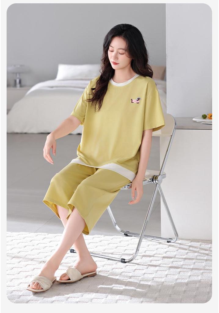 Women's Summer Modal Short Sleeve & Capri Home Set - Plus Size, Casual Ice Silk Cool Feel