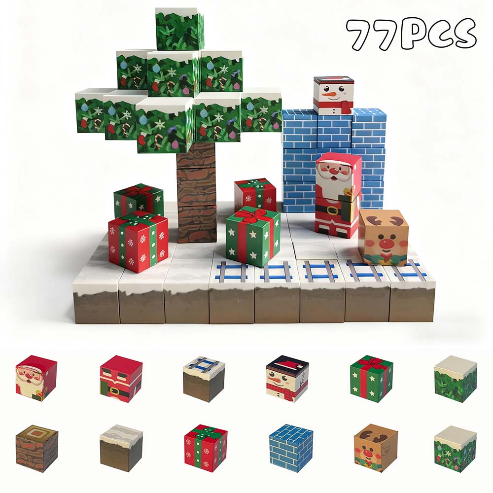 2025 New Style Christmas Magnetic Cubes Family Fun Building Blocks Educational DIY Stacking Construction Toy Gift for Children