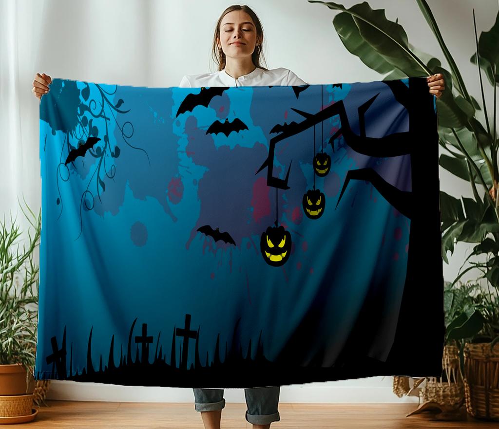 Halloween theme Custom Print soft Thin Blanket Flannel Decoration Suitable for sofas bedrooms airconditioned rooms Gifts