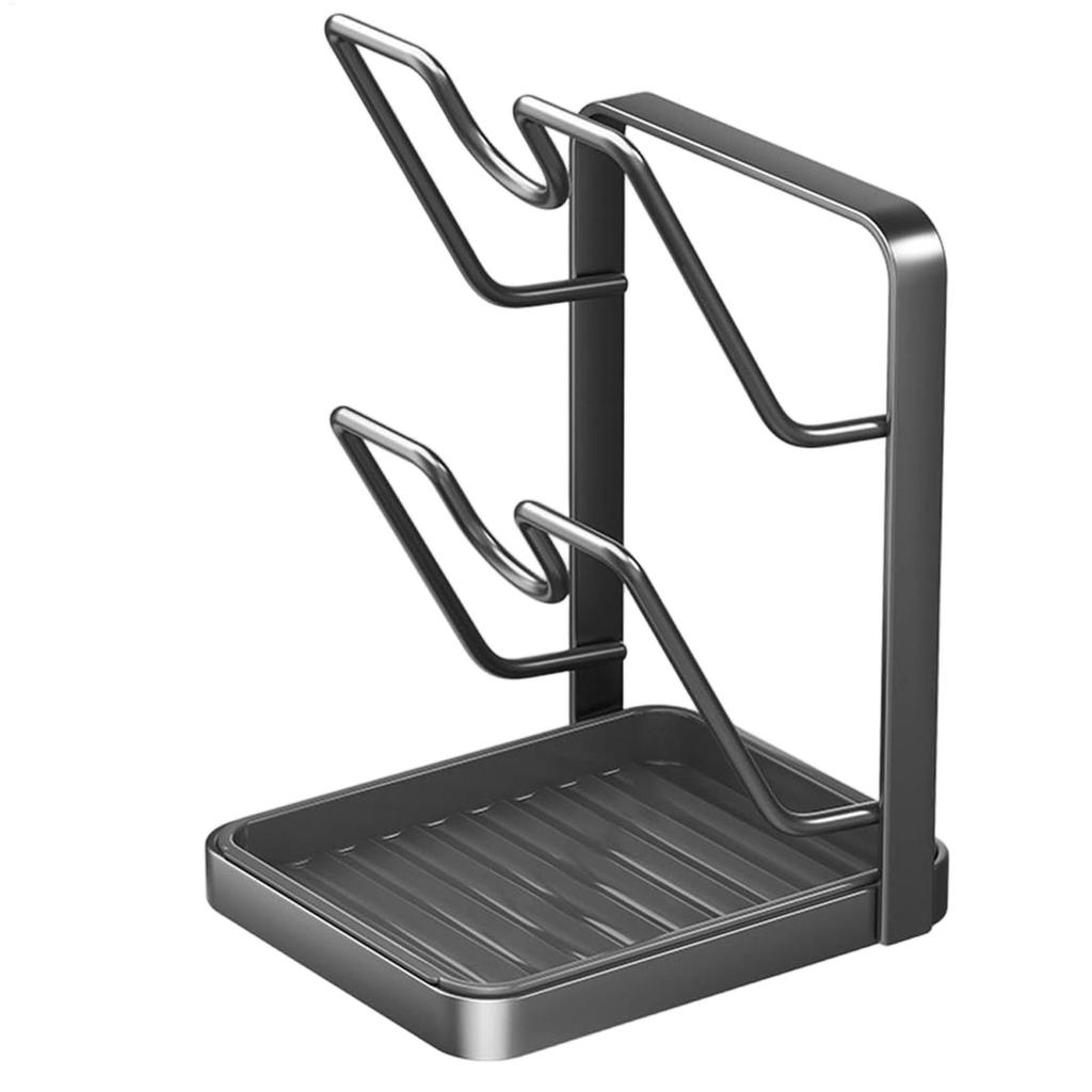 Pan Lid Organizer 2-Tier Storage Stand Lid Holder with Drip Tray for Spatula Ladle Spoon Kitchen Countertop