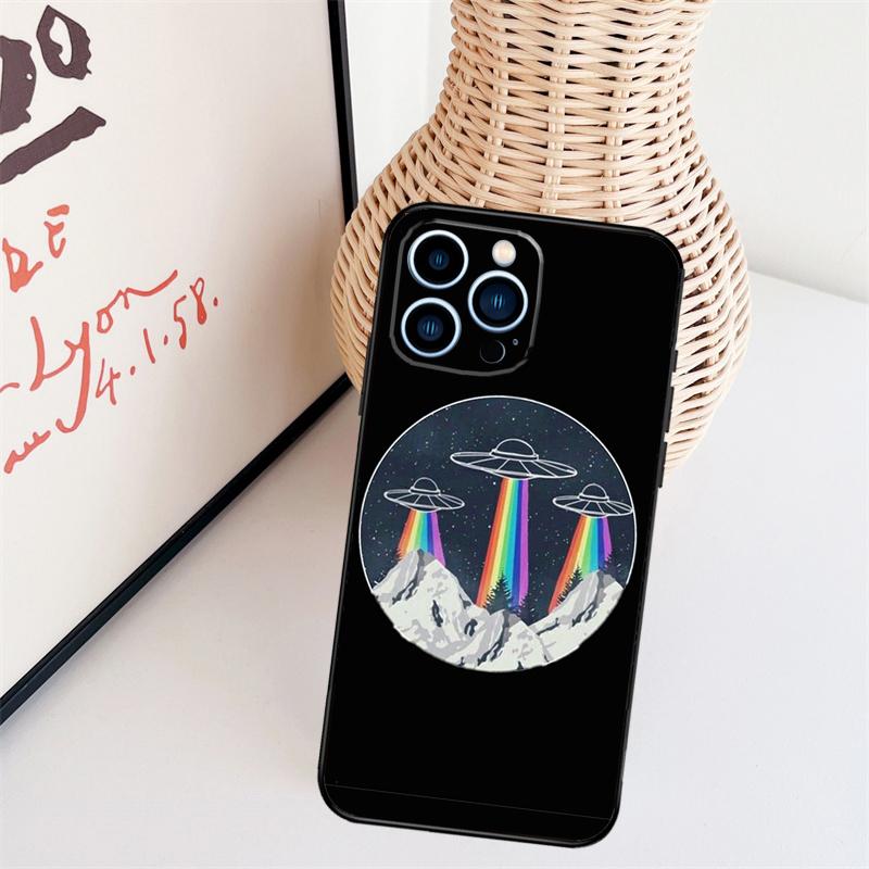 Cartoon Space Alien UFO Case For iPhone 11 12 13 14 16 15 Pro Max Mini X XS Max XR Plus Cover Coque