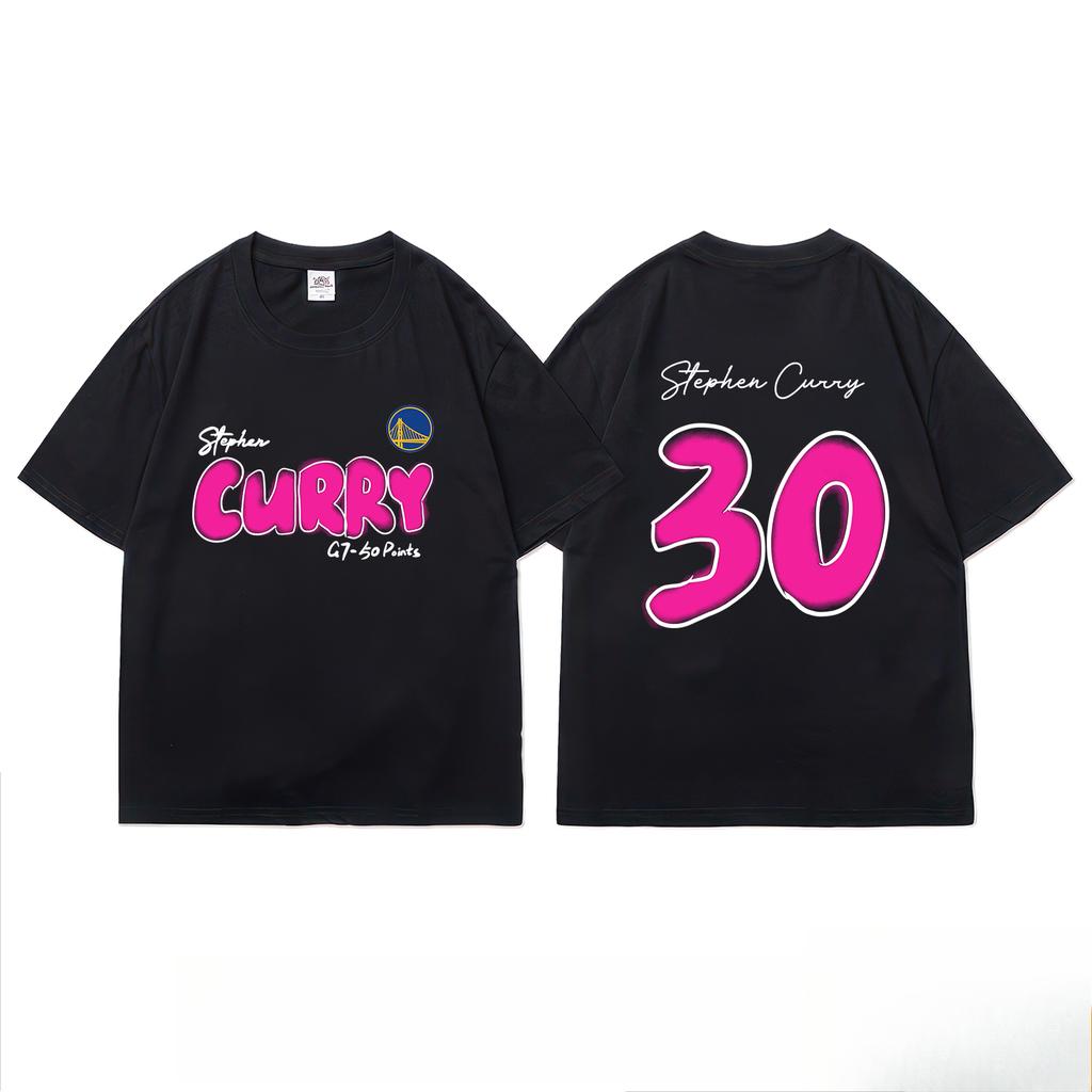 Curry Playoff G7-50 Points Western Champion Commemorative Men's Short-sleeved American Alphabet Print Basketball Sports T-shirt