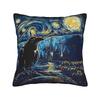 Mini Schnauzer Dog Van Gogh Starry Night Pillowcase Polyester Cushion Cover Decorations  Pillow Case Cover Sofa Square cm