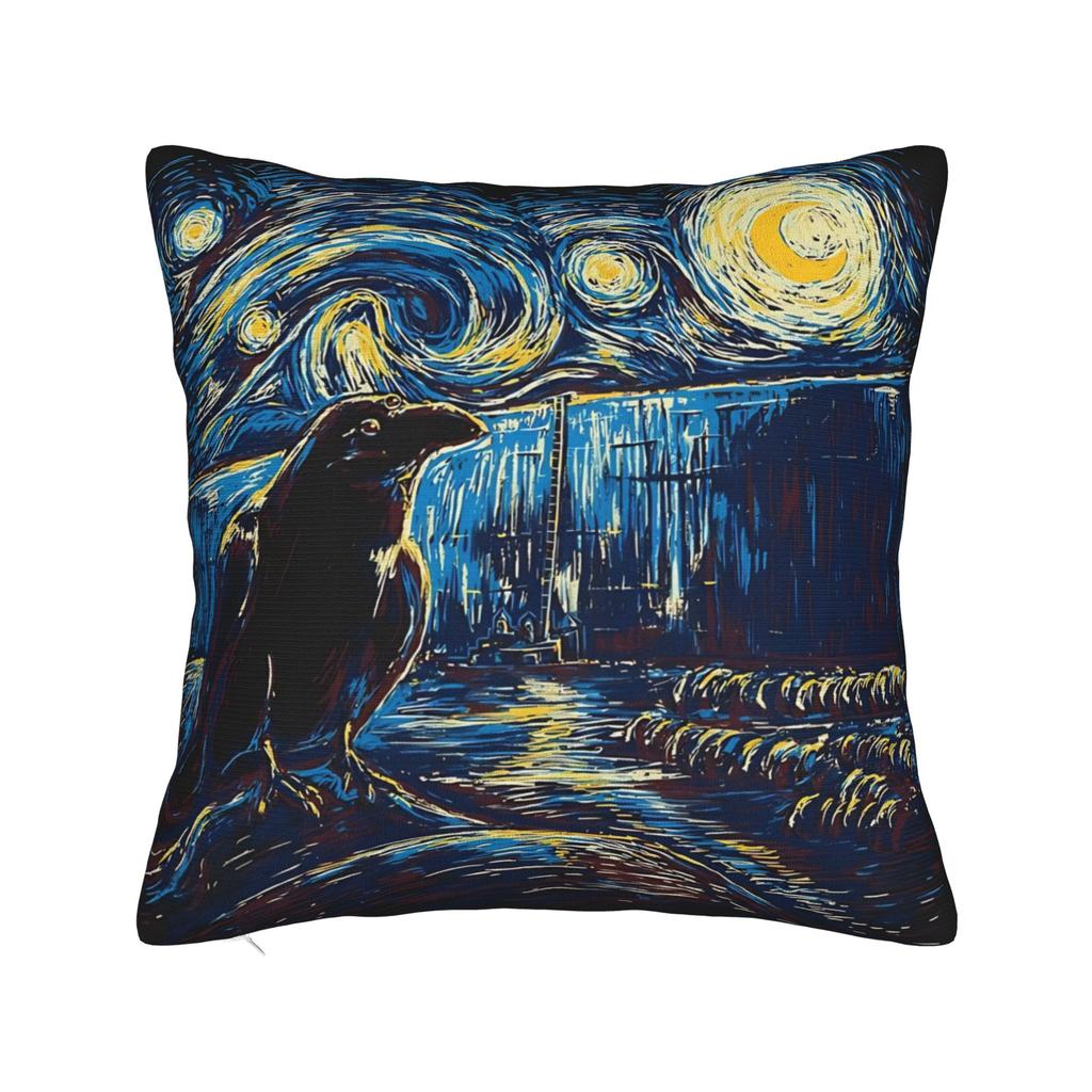 Mini Schnauzer Dog Van Gogh Starry Night Pillowcase Polyester Cushion Cover Decorations  Pillow Case Cover Sofa Square cm