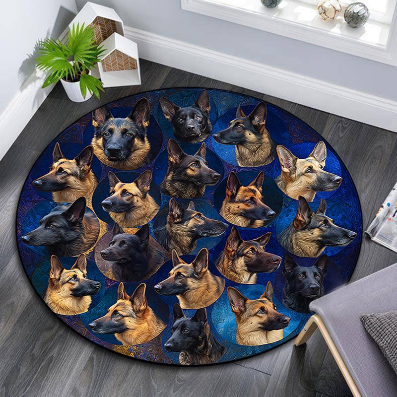 German Shepherd Round Area Rug,Carpet Rug for Living Room Bedroom Sofa Playroom Decor,Non-slip Floor Mat