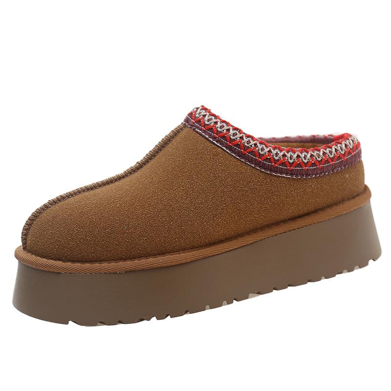 Women's Plush Lined- Soft Elastic Muffin Sole Flat Slippers Home Outdoor Closed Toe Fluffy Slippers Thickened Warm Lightweight Comfortable Shoes