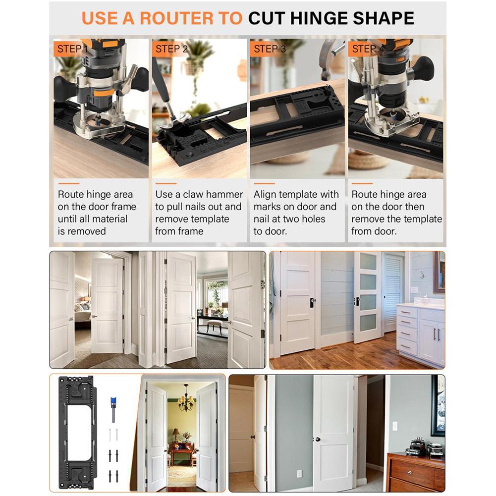 Adjustable Door Jamb Hinge Jig Kit With Router Bit For Easy Mortising Installation Stainless Steel Template