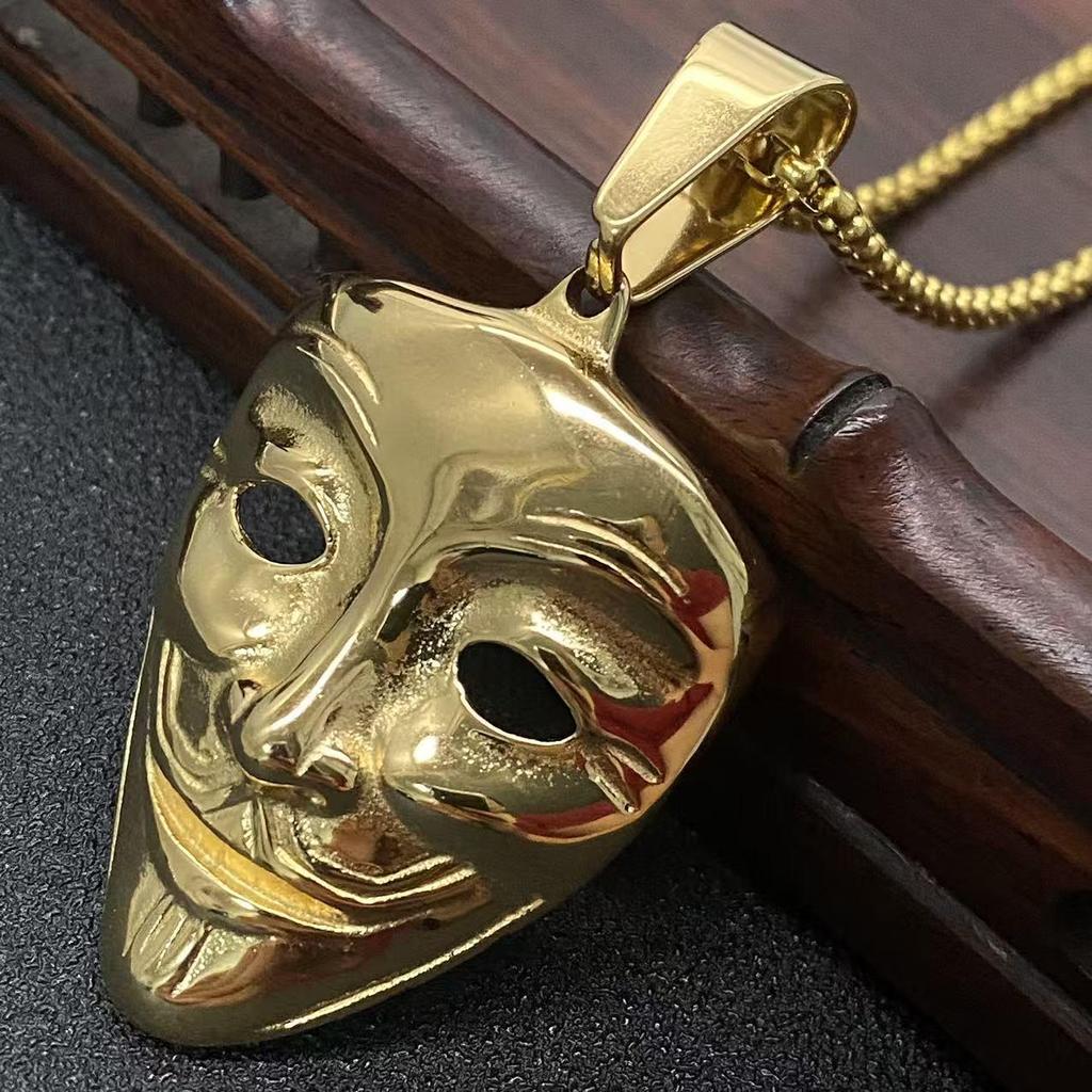 Personalized Korean Stainless Steel Retro Mask Pendant Necklace - Street Trend Hip Hop Choker