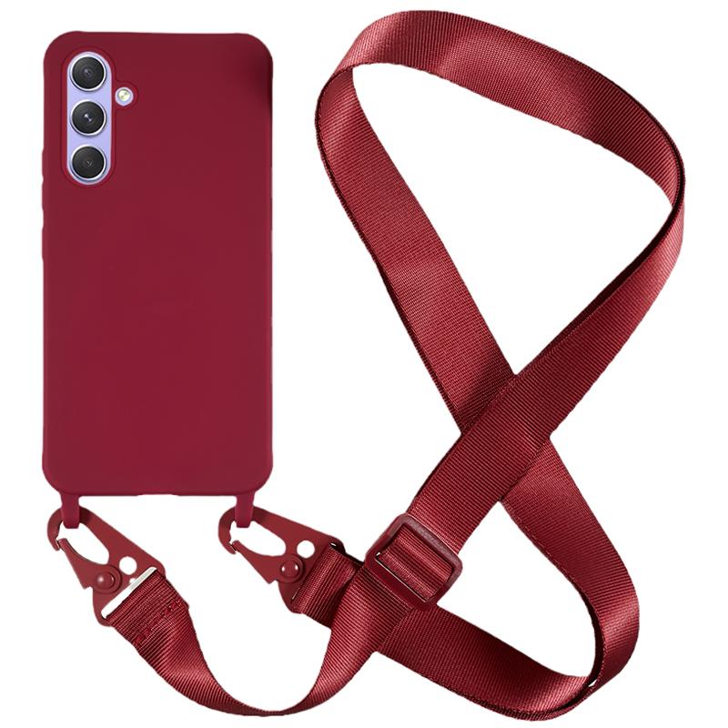 

For Samsung Galaxy A54 5G Soft TPU Case Matte Finish Phone Protector with Wide Lanyard Red