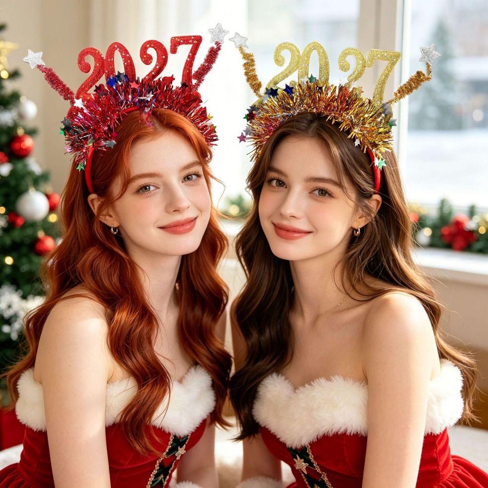 Sequin 2027 New Year Headband Cute 2027 Number Hair Hoop New Year Decorative Glasses Holiday Party