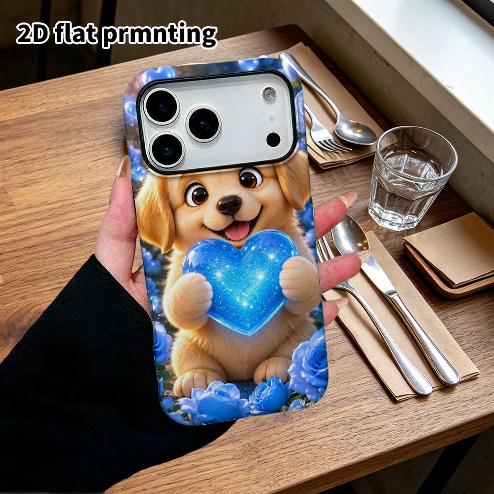 Phone Case: 2D Flat Design Suitable for iPhone 18, 17, 16, 15, 14, 13 Pro Film Protective Case, Couple Style, Golden Retriever Puppy, Christmas and Ha