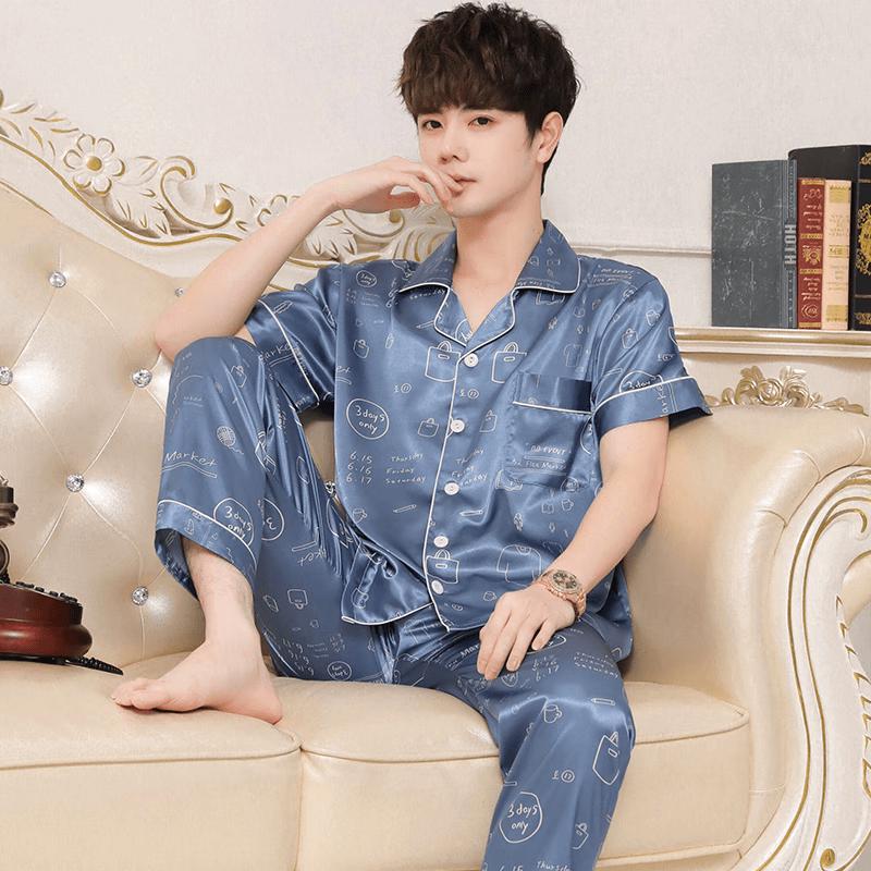 Nanjiren Men's Ice Silk Short Sleeve Pajama Set
