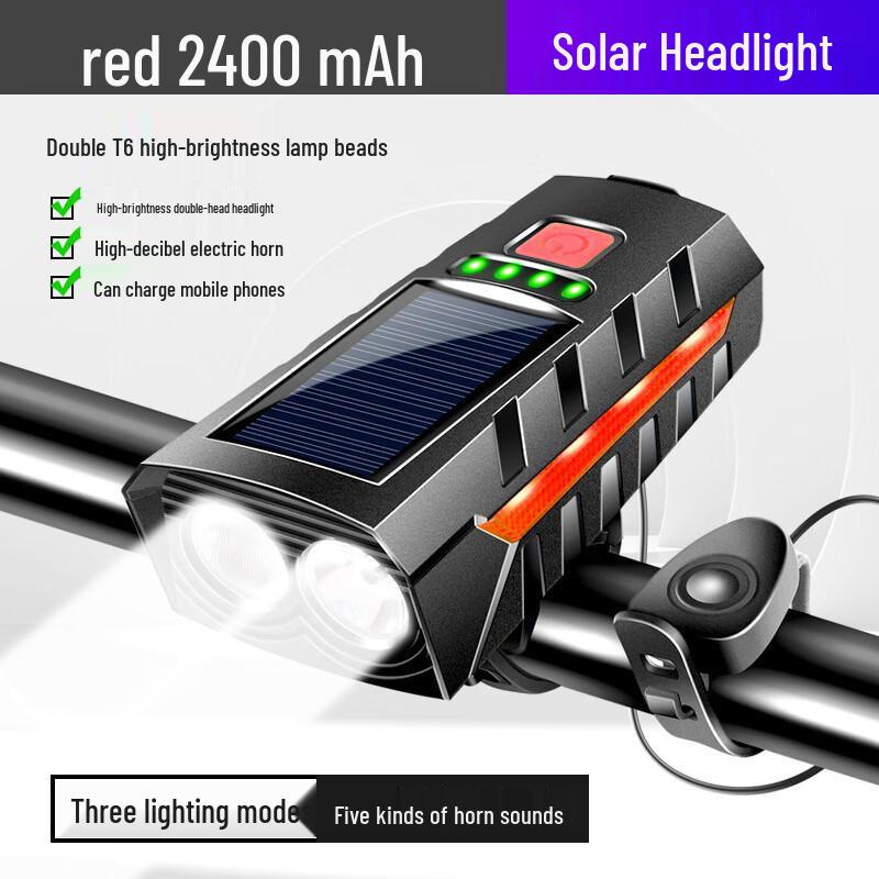 Solar Bicycle Headlight with Horn and 2400mAh Battery