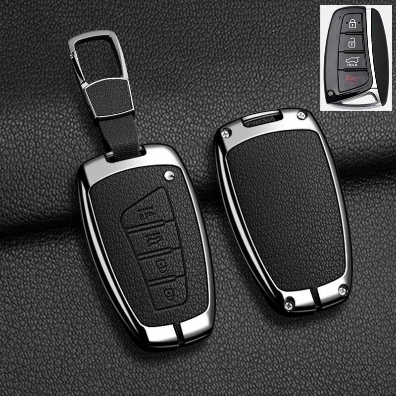 Zinklegierung Leder Auto Schlüsselhülle Hyundai Grand Santa Fe 3Dm Ix45 Ix35 Genesis Dh Grandeur Azera Hg Equus Schlüsselhülle