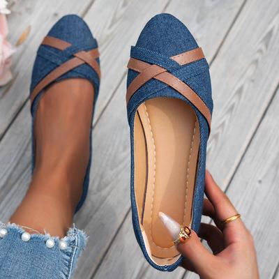 Nuovo Stile Scarpe Piatte in Denim da Donna Taglia Grande, Scarpe da Lavoro Piatte con Cinturino Incrociato