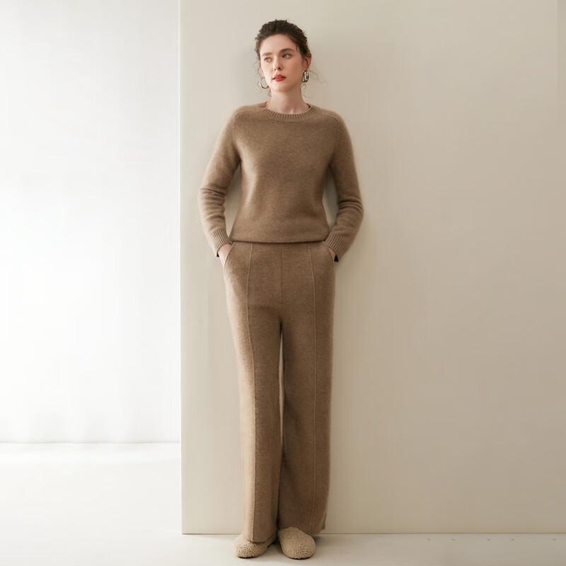 Fanzhen Women's 100% Cashmere Wide-Leg Trousers