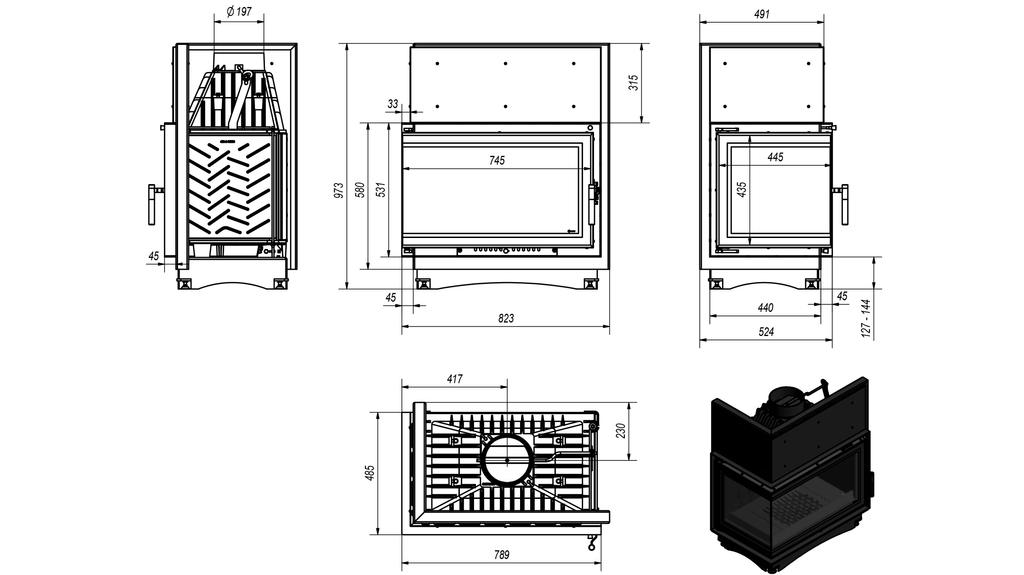 Gusseisenkamin KRATKI OLIWIA DECO links 16 kW Ø 200