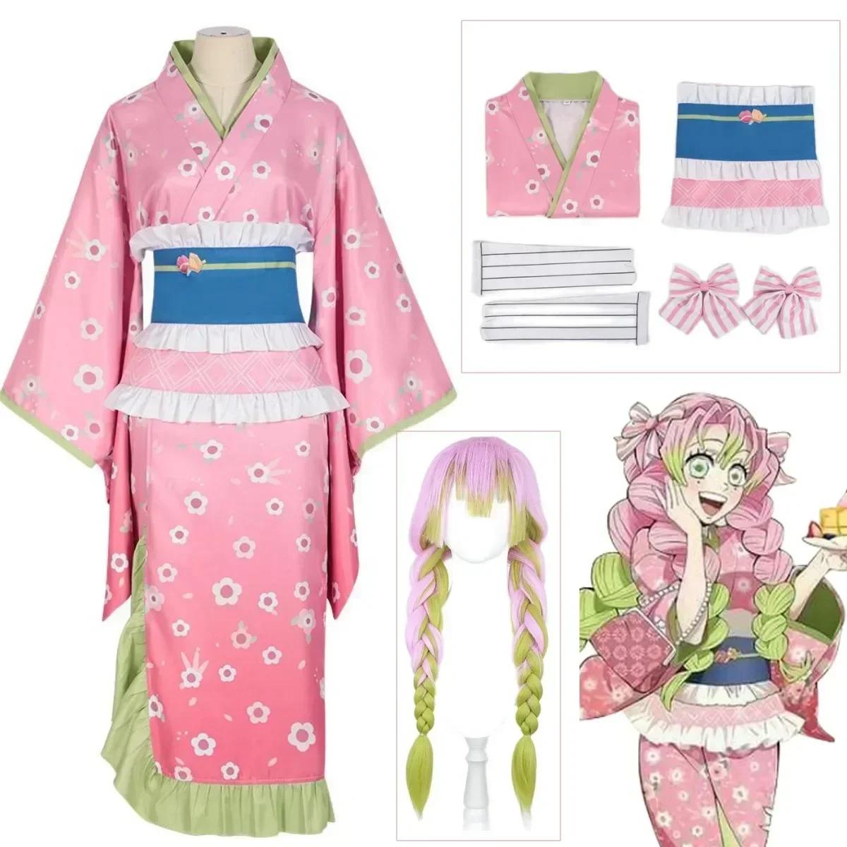 Nieuwe Mode Kanroji Mitsuri Cosplay Kostuum Roze Kimono Jurk Outfits Halloween Carnaval Feest Verkleedpak Vrouwen Pakken XXL pink