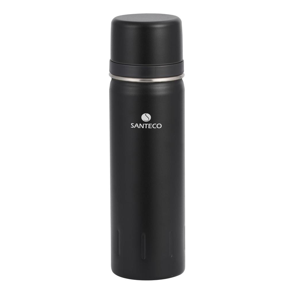 SANTECO Water Vacuum 1 Thermos with Stainless Steel 2 Cup Thermal Cold Large Compatible with Sports KOLIMA Black Bottle, Insulated, Liter, Cup,