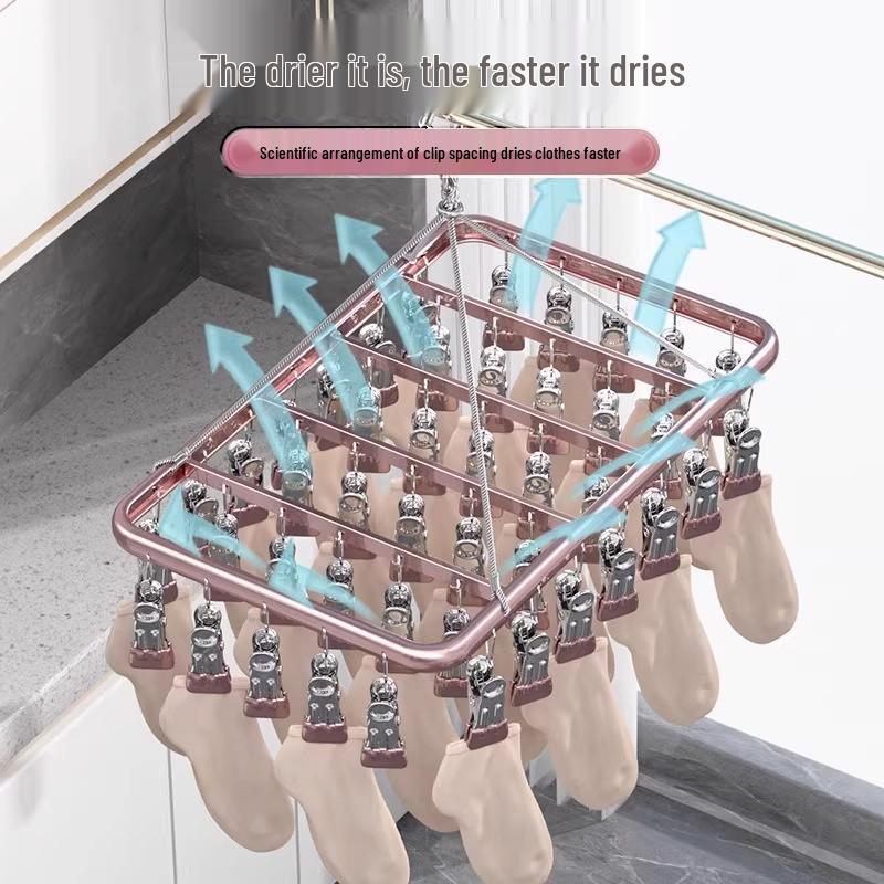 Aluminum Alloy Windproof Sock Drying Rack with Multi-Clip and Stainless Steel Underwear Hanger