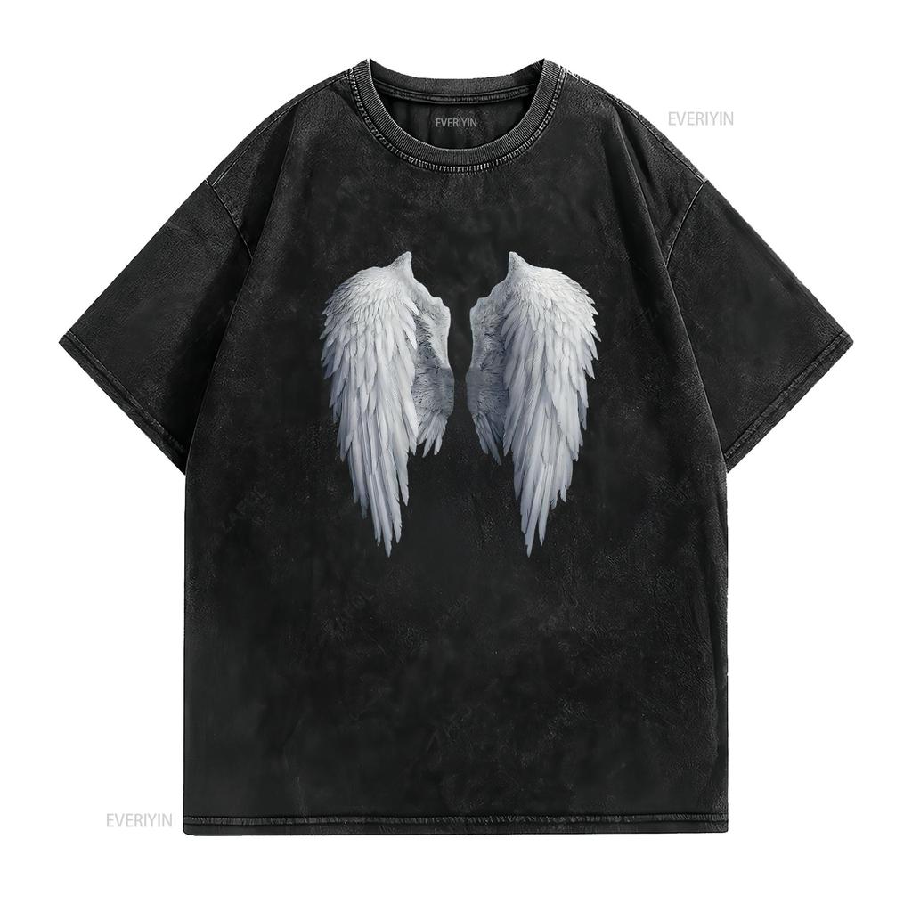 Fancy Womens Fashion Angel Wings Simple Cute T Shirt Black vintage Washed graphic homme Soft Stretched Stylish Versatile Unisex