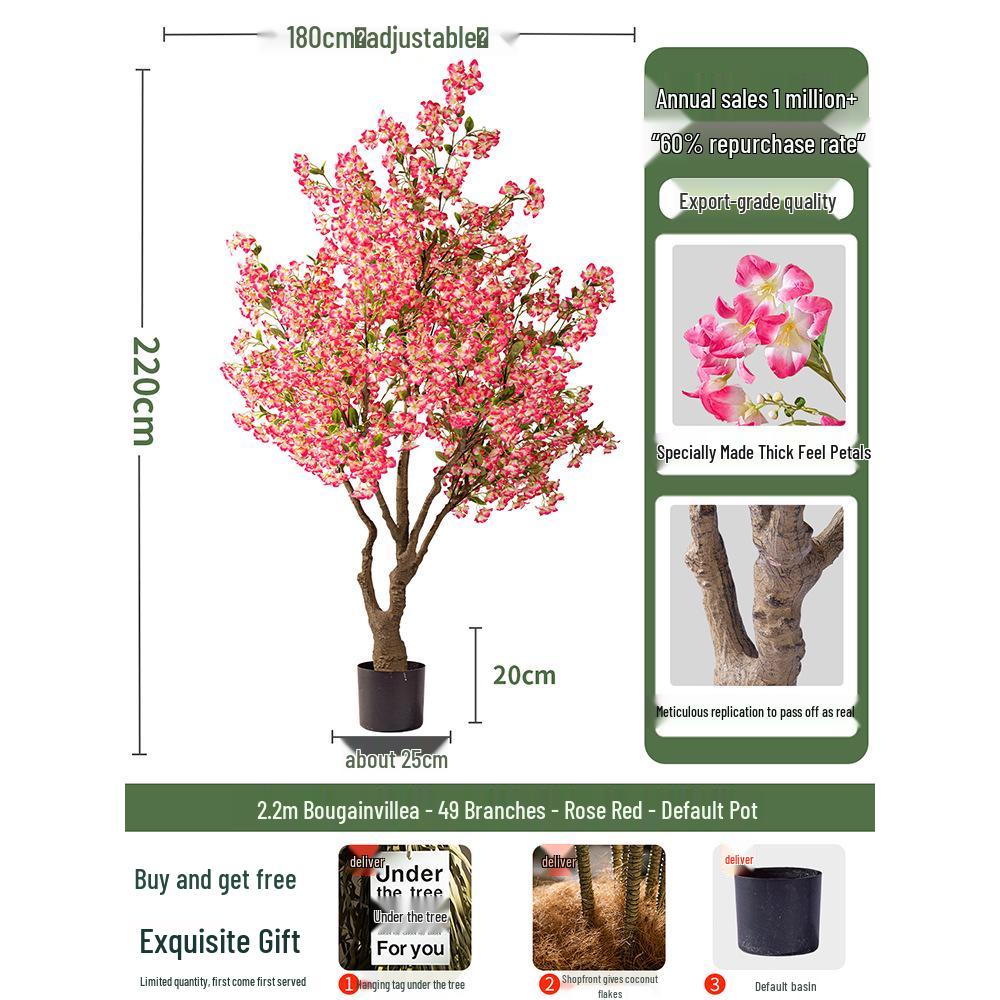 Large Artificial Bougainvillea Tree for Indoor Decoration - Potted Fake Cherry Blossom Plant Ornament