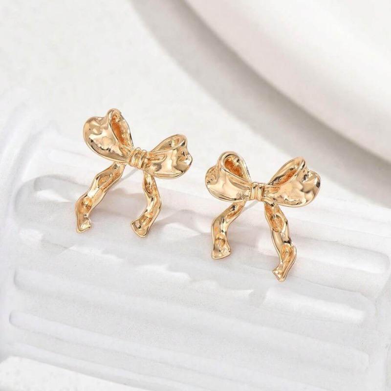 Vintage Irregular Metal Bowknot Earrings For Women Sweet Elegant Gold Color Women's Stud Earring Party Jewelry Holiday Gifts