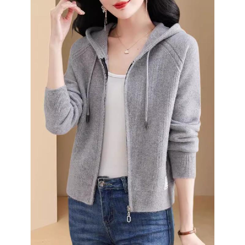 2026 New Knitted Women's Spring and Autumn Hooded Sweatshirt, Fashionable and Unique Sweater Cardigan, Mother's Coat