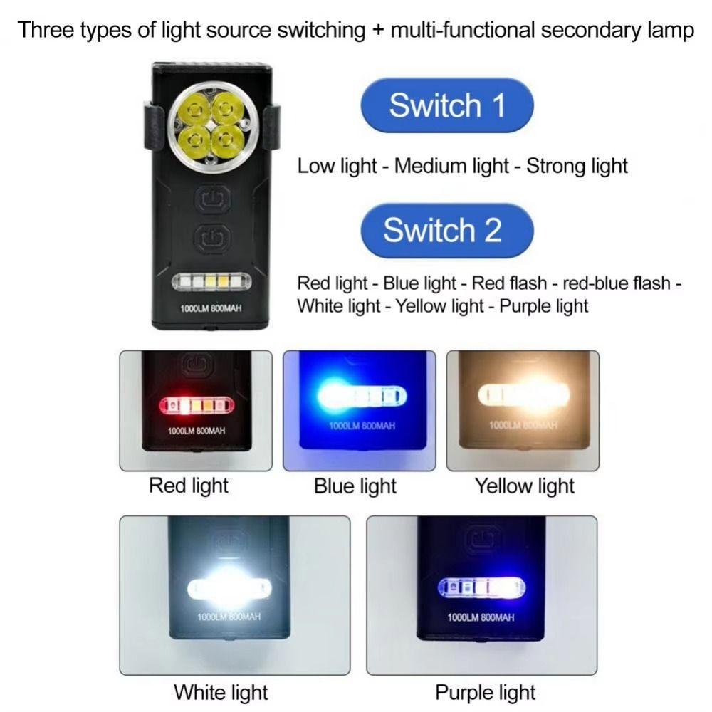 Portable Work Light Bright Light Hands-free Keychain Flashlight Waterproof 10 Lighting Modes Mini LED Flashlight
