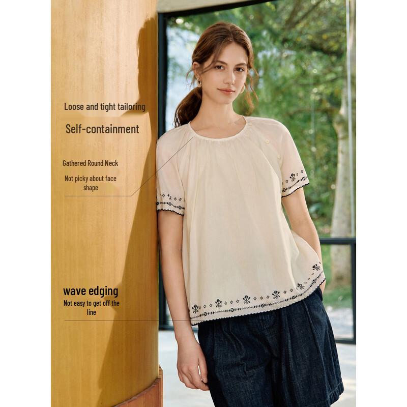 Inman French Style Cotton Embroidered Summer Blouse