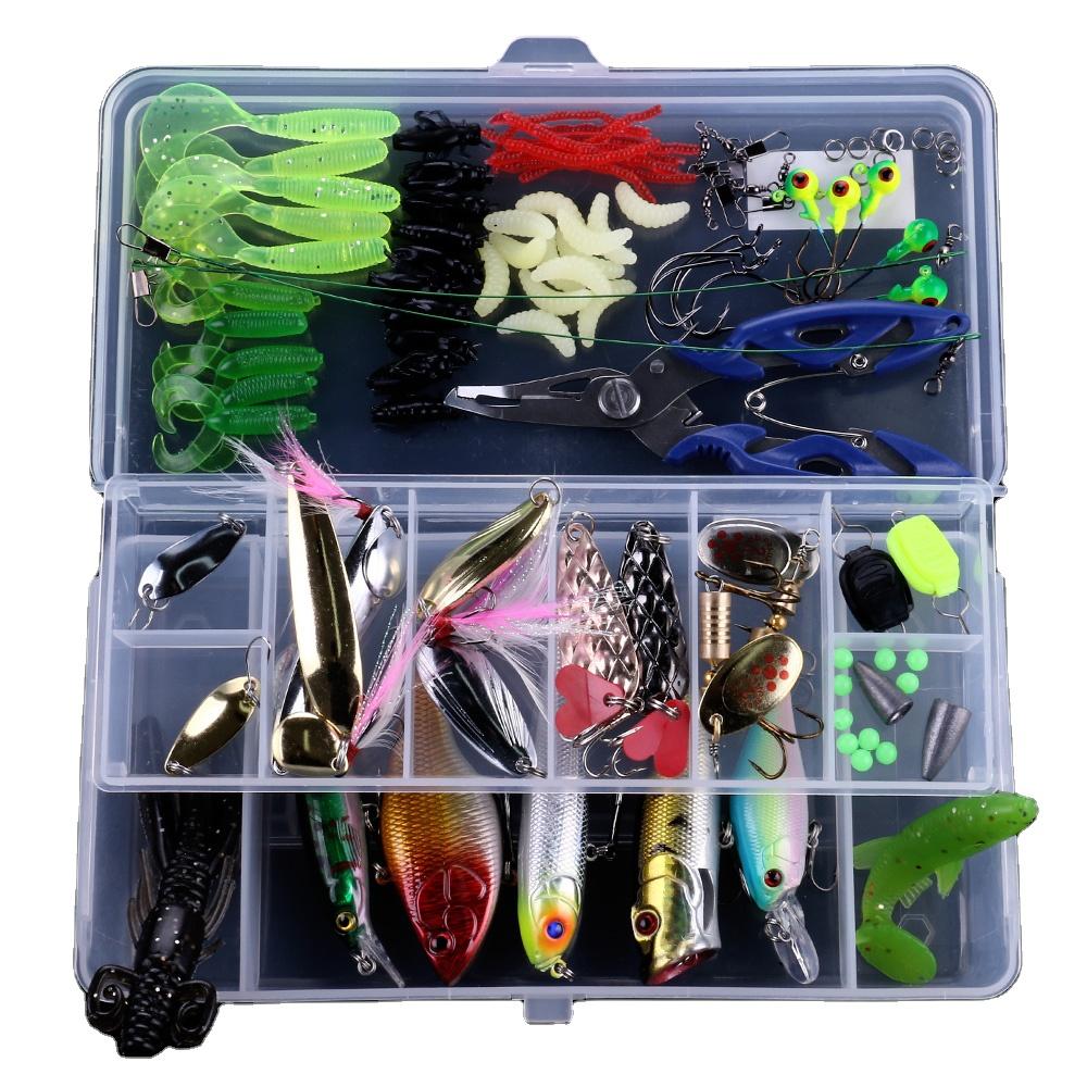 Box110 Combo 110pcs/box Artificial Hard Soft Baits Kit Minnow Popper Pencil Crankbait VIB Spinner Fishing Lures Set