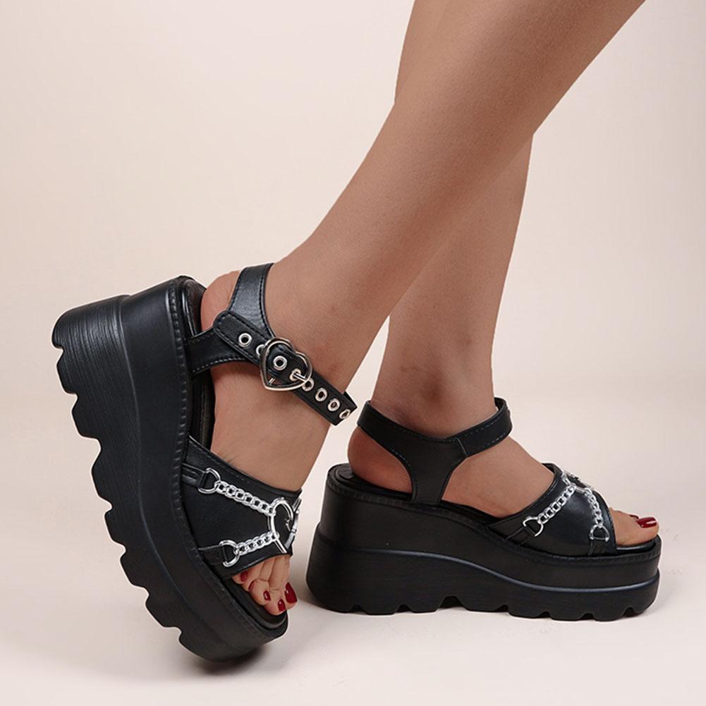 

Fashion INS Brand Heart Buckle Peep Toe Women s Sandals Punk Goth Platform Shoes Fashion Cool Casual Comfy Leisure Summer 35