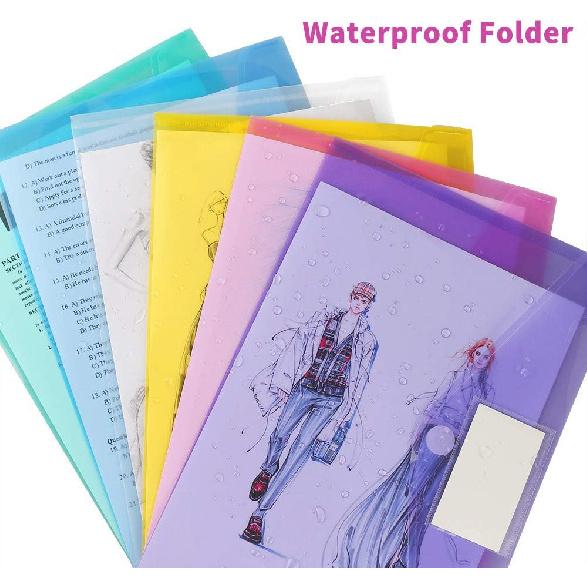 11 Pack Plastic Poly Filing Envelopes, Clear Document Folders US Letter A4 Size File Envelopes with Label Pocket & Paste Button for School Home Work