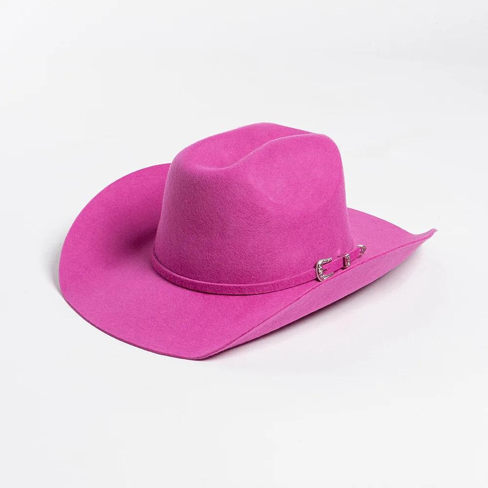 Big Size Wome Men Black Real Wool Fedora Blue Hot Pink  Western Cowboy Hat Gentleman Jazz Sombrero Hombre Cap Dad Cowgirl Hats