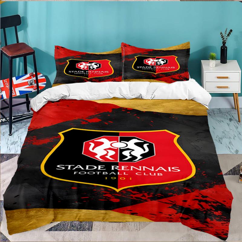 3PCS Stade Football Club Crest Bedding set,Ideal For1pc Duvet Cover And 2pcs Pillowcases Perfect for Christmas gift,Ideal for Bedroom, Dormitory