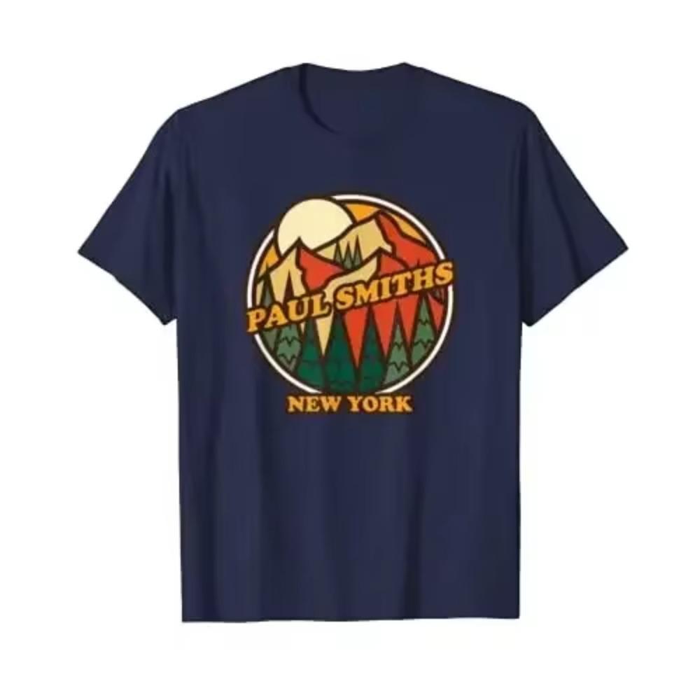 

Винтажная футболка Paul Smiths New York Mountain Hiking Souvenir Print, аниме-одежда, мужские футболки Harajuku, хлопок, четыре сезона S темно-синий