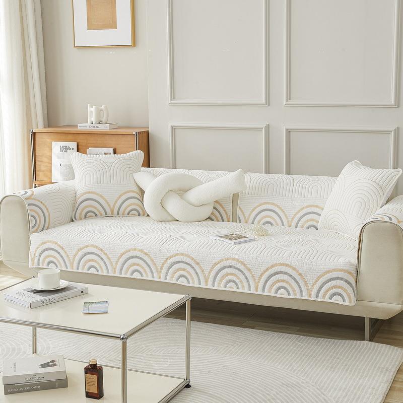 Embroidery Rainbow Sofa Covers Cotton Non-Slip Sofa Mat Winter Warm Couch Slipcovers for Living Room Solid Color Soft Sofa Towel