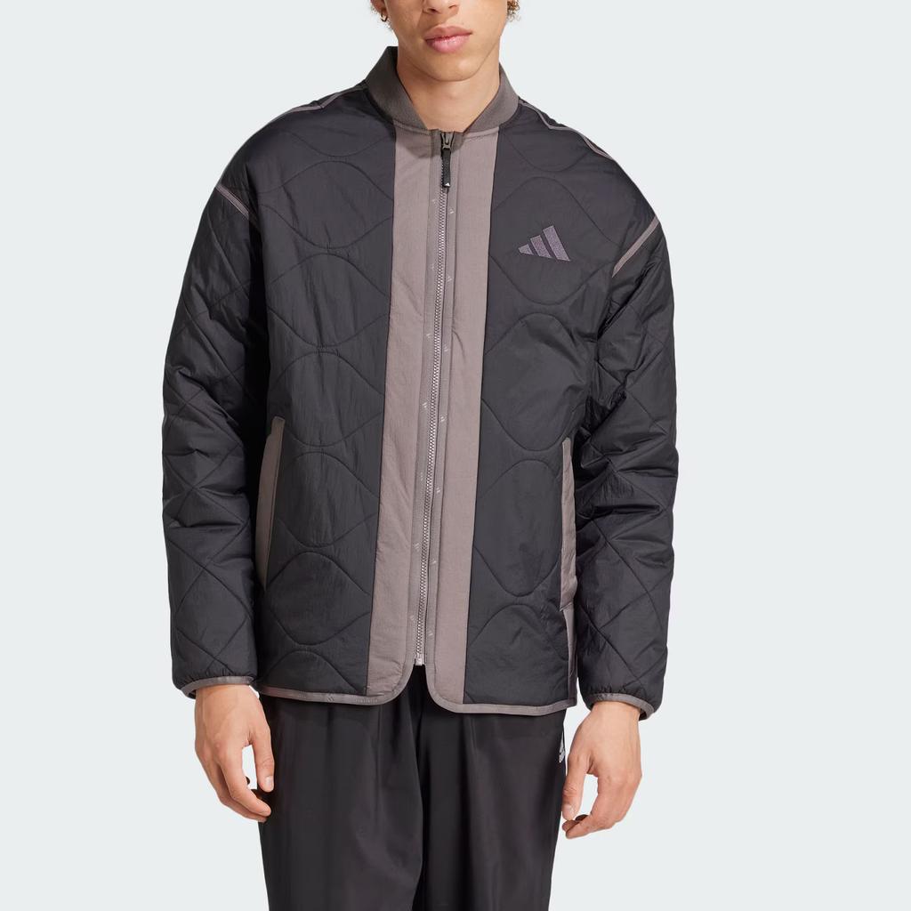 Adidas Lehká Polstrovaná Série Pohodlná Teplá Barevně Blokovaná Prošívaná Sportovně Neformální Bavlněná Bunda Unisex Bunda Černá Uhlová Karbonově Černá JG5936
