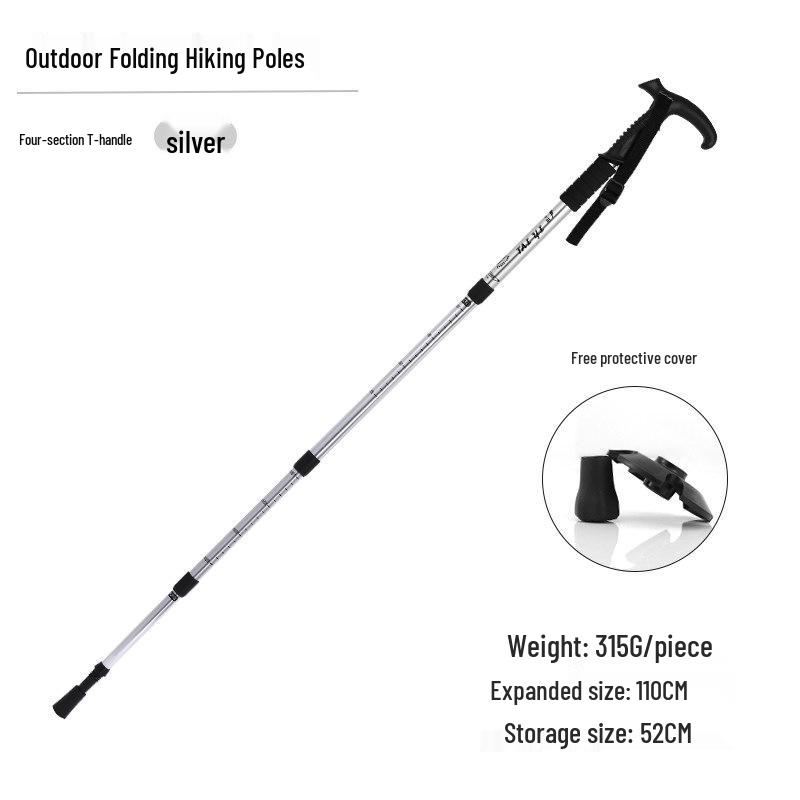 Aluminum Alloy Telescopic Hiking & Trekking Poles with Straight, T-Handle, Curved Handles for Skiing, Climbing, and Elderly Use