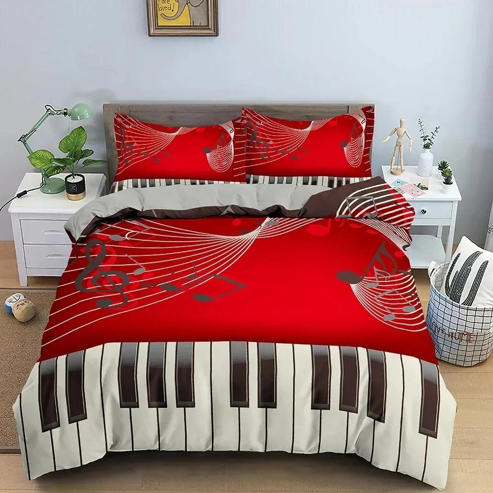 Musikk Sengetøy Sett Piano Keyboard Musikknoter Dynetrekk Queen Size Sengetøy Dyne Mikrofiber Gitar Polyester Sengetøysett