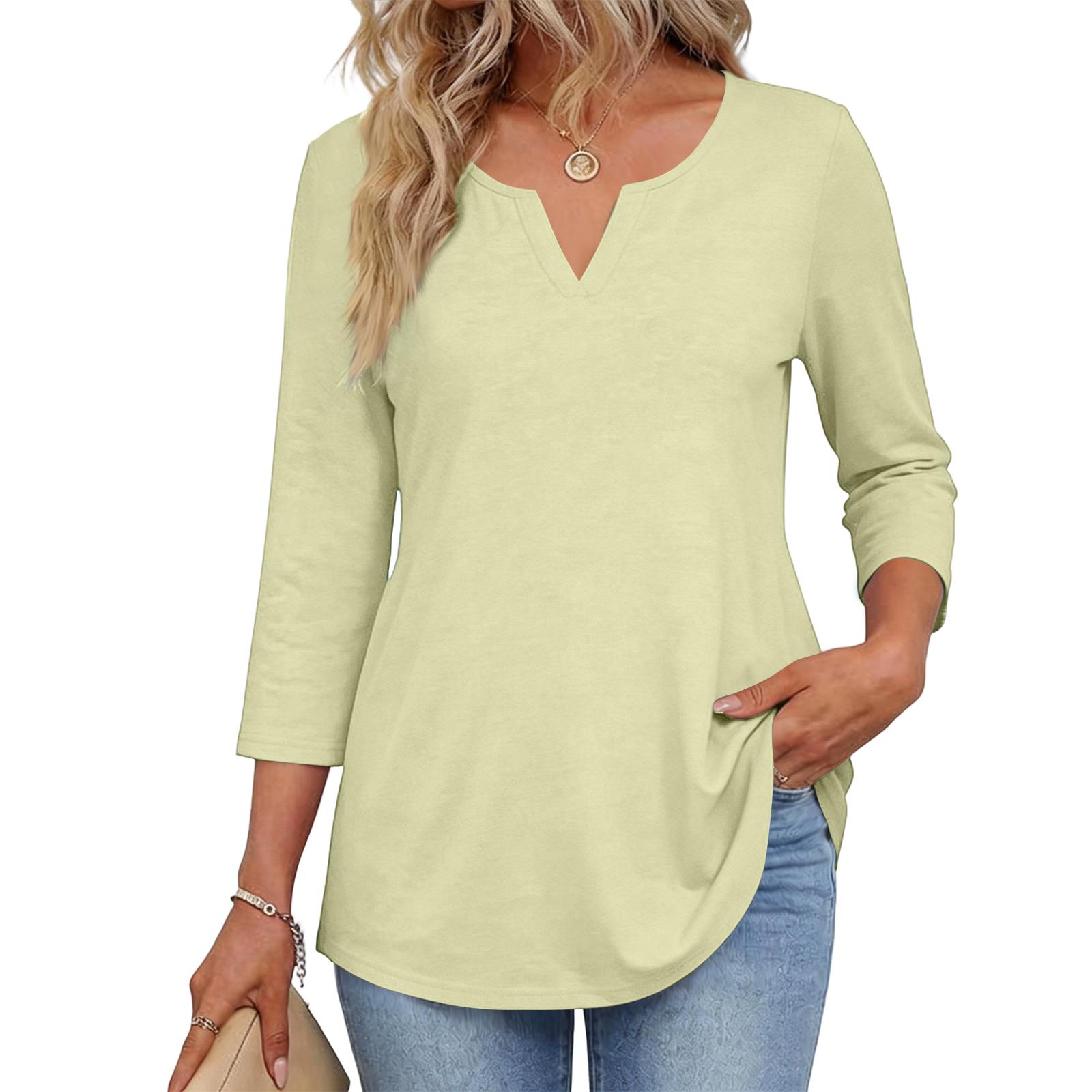 Women s Fashionable Casual V-neck Round Neck 3/4 Sleeve  Top S