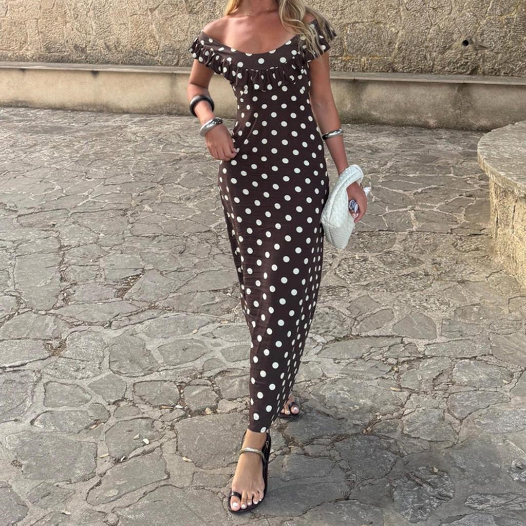 2026 Elegant French Polka Dot Ruffle Dress - Slimming, Backless U-neck with Romantic Drape